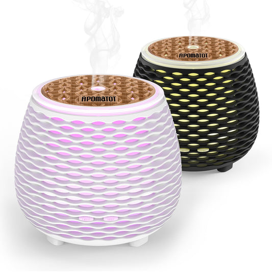 APOMATOT 2 Pack 140ml Small 25dB Quiet Working Essential Diffuser,Aromatherapy Diffusers Cool Mist Humidifier with USB 7 LED Light Color,Waterless Auto Shut-Off for Home Office Room