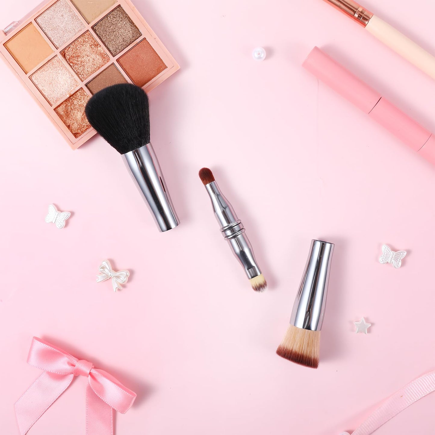 Travel Makeup Brush Set 4 In 1 Makeup Brush With Case Dual Ended Mini Travel Size Makeup Brushes Foundation/Blush Brush Eyeshadow Brush Concealer Brush For Liquid Cream Powder Cosmetic Make Up