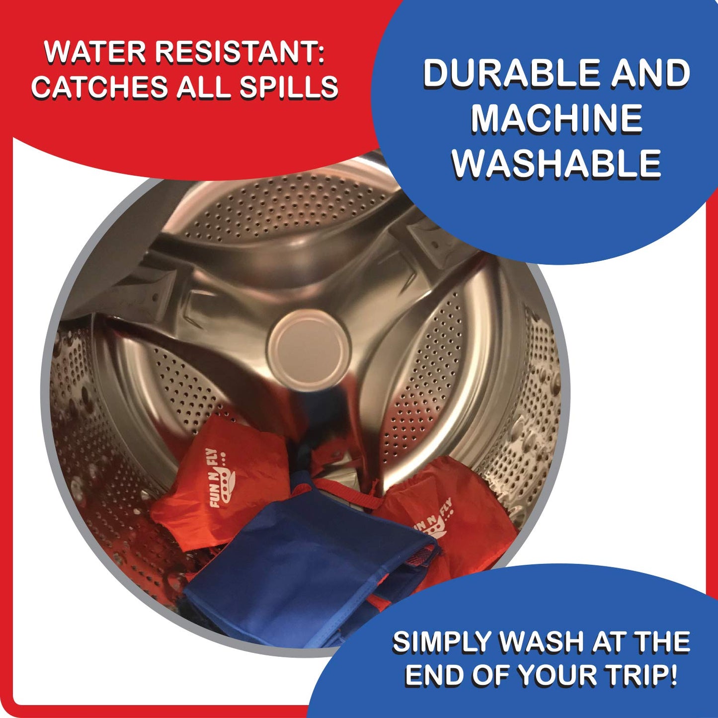 Fun N Fly Foldable Travel Tray - Blue Red Portable Durable Kids, Toddler, Baby Play Space and Snack Desk for Airplane Travel by FunnFly