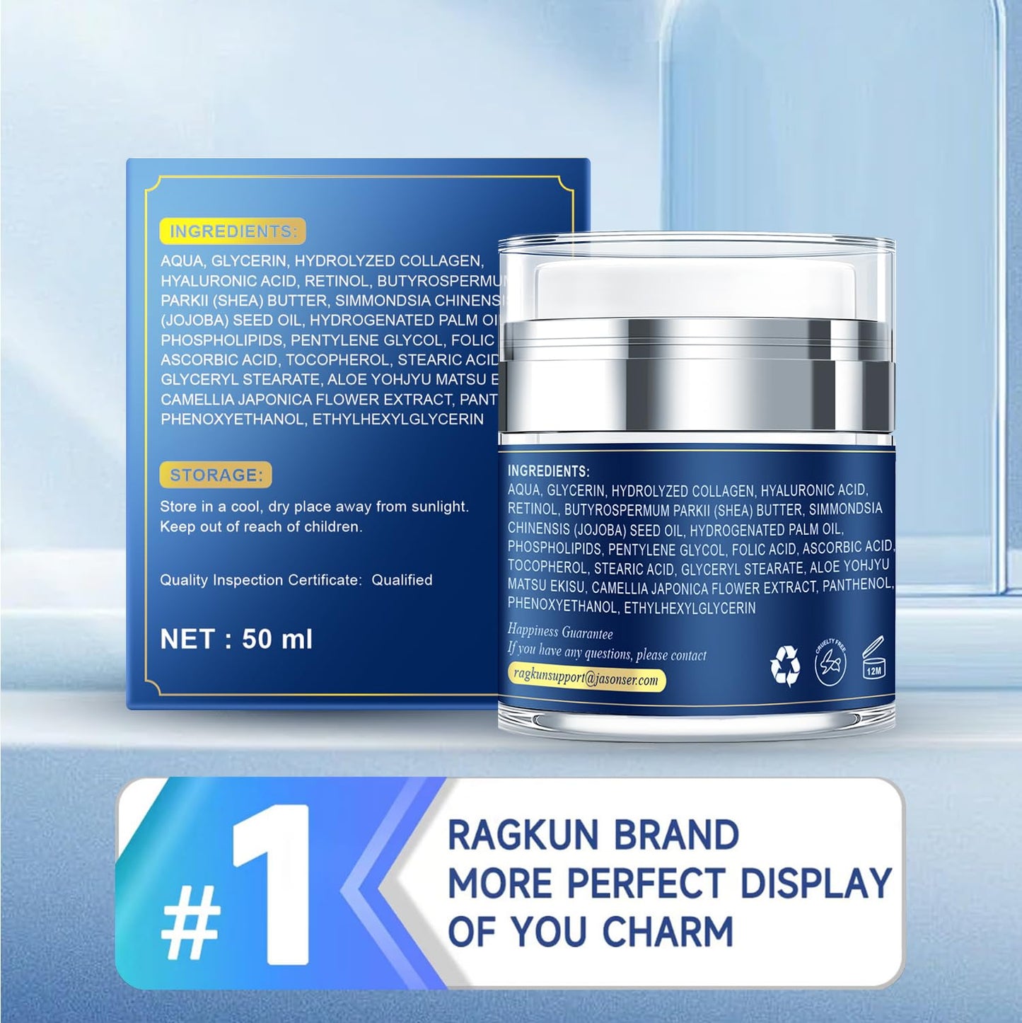 Ragkun Retinol Cream for Face, Collagen Neck Creams for Tightening and Firming, Anti Aging Day & Night Facial Moisturizer for Women & Men, Instant Face Lift Wrinkle Cream 1.7 fl. oz.