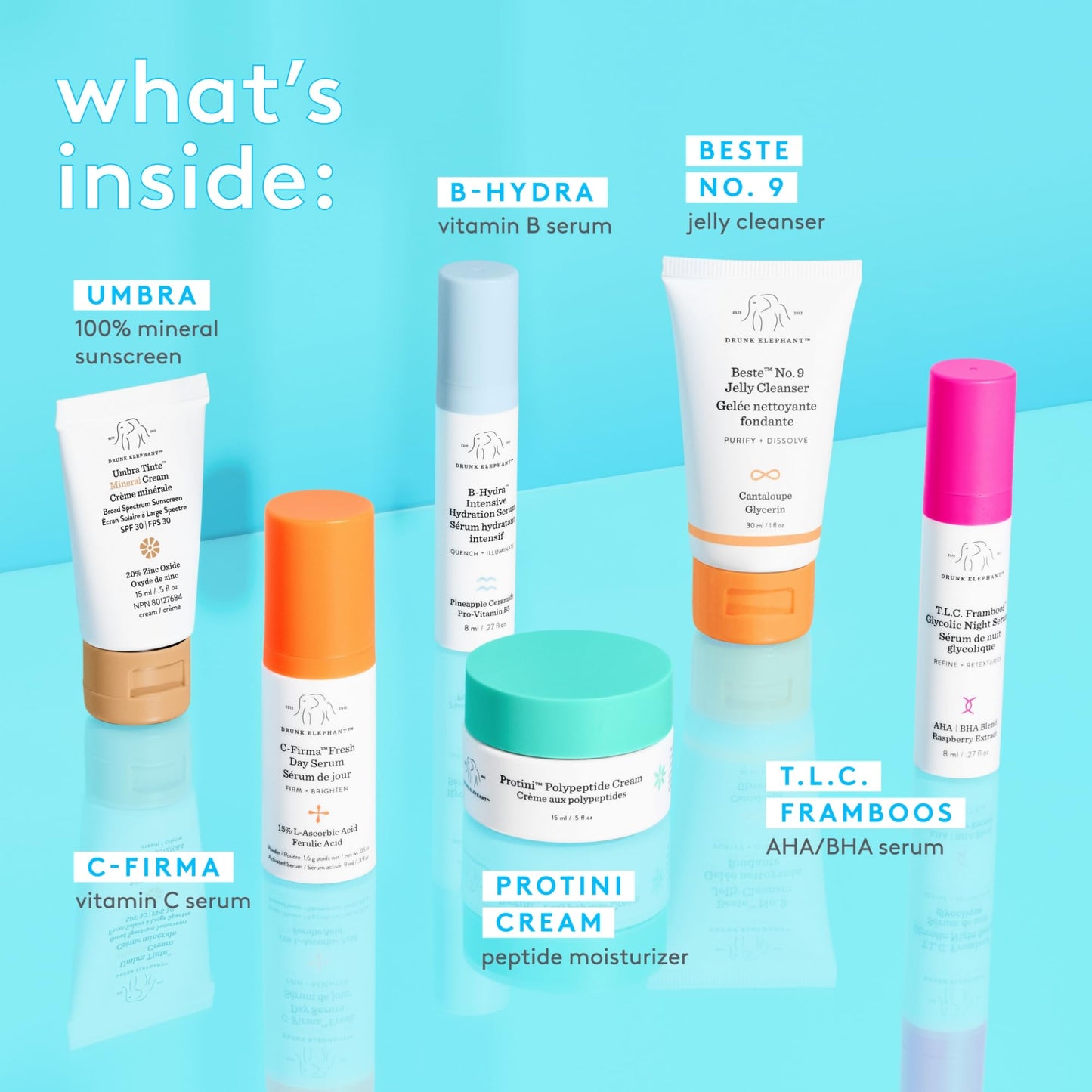 Drunk Elephant The Littles 7.0 Kit - 6 Travel-Friendly A.M. and P.M. Essentials - Clean Clinical Skincare - Cruelty-Free - Dermatologist-Tested - Free of Essential Oils, Silicones, and Fragrance