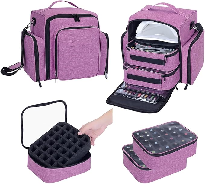 60 Bottles Nail Polish Organizer Box - Portable travel storage box with 2 detachable bags, designed for women's nail tools, essential oils and cosmetics sets Purple