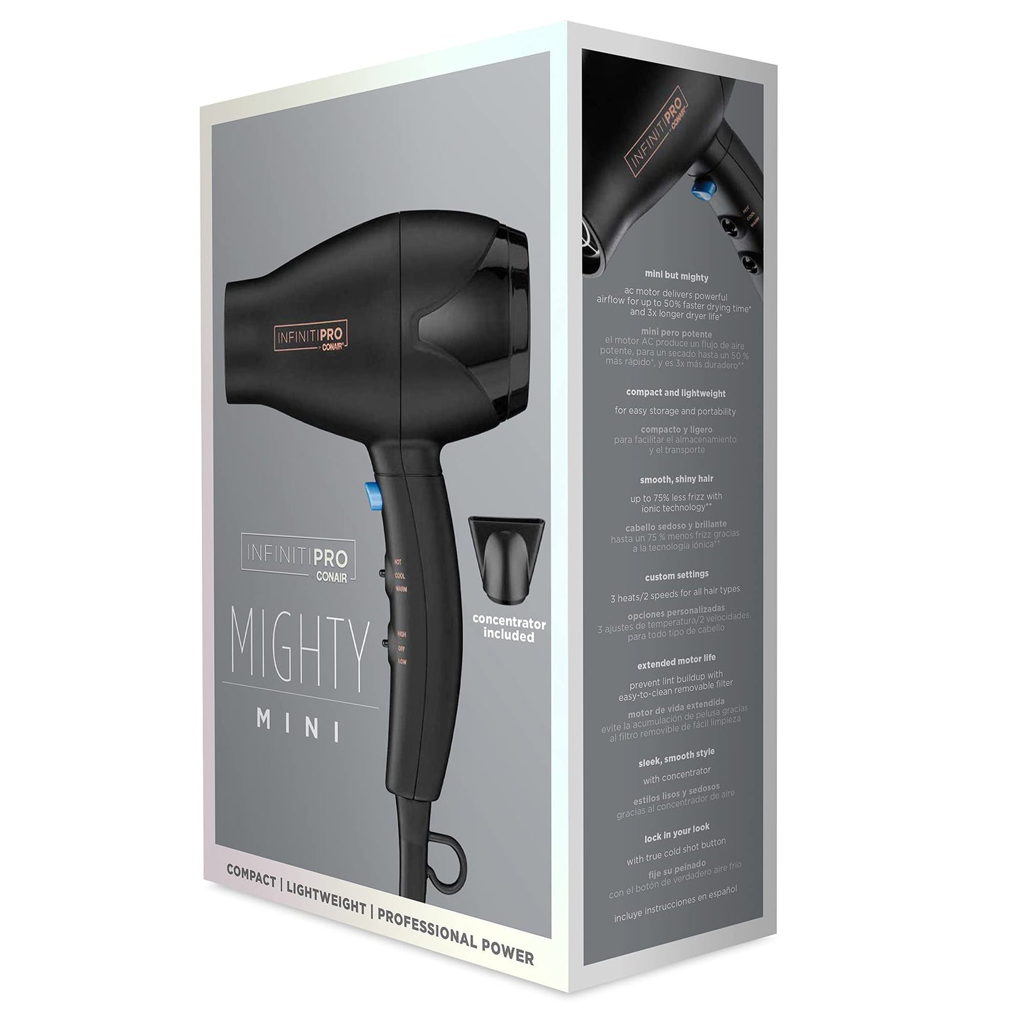 INFINITIPRO BY CONAIR Travel Hair Dryer, Mighty Mini Compact Lightweight Professional AC Motor Hair Dryer