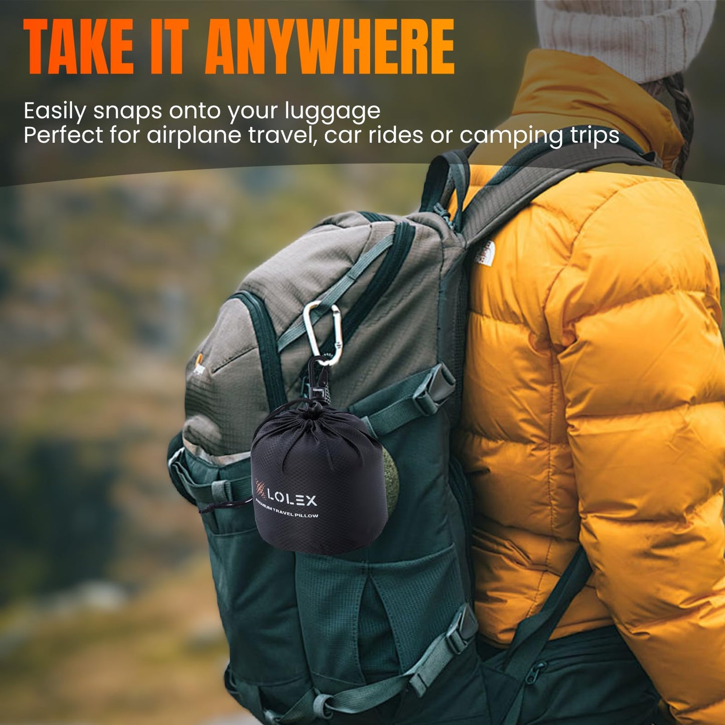 LOLEX™ Hooded Pro Travel Pillow - Memory Foam Neck Support Pillow for Airplane, Flight - Super-Soft Pure Cotton Fabric, Maximum Privacy & Light-Block Design, Lightweight Full Travel Kit - Dark Grey