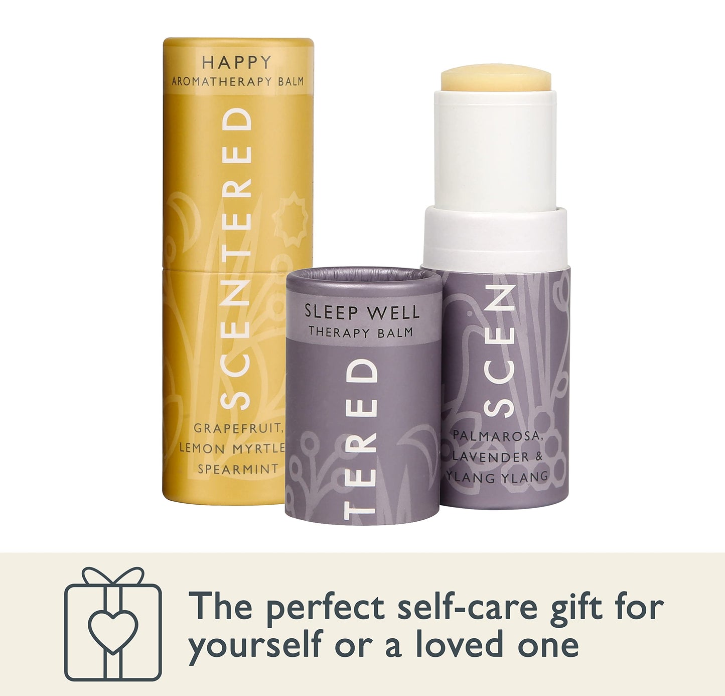 Scentered Aromatherapy Balm Stick Duo for Sleep Support & Mood Boost - Roll On Essential Oil Blends of Lemon Myrtle, Lavender, Ylang Ylang - Aromatherapy Gifts for Women - Sleep Well & Happy