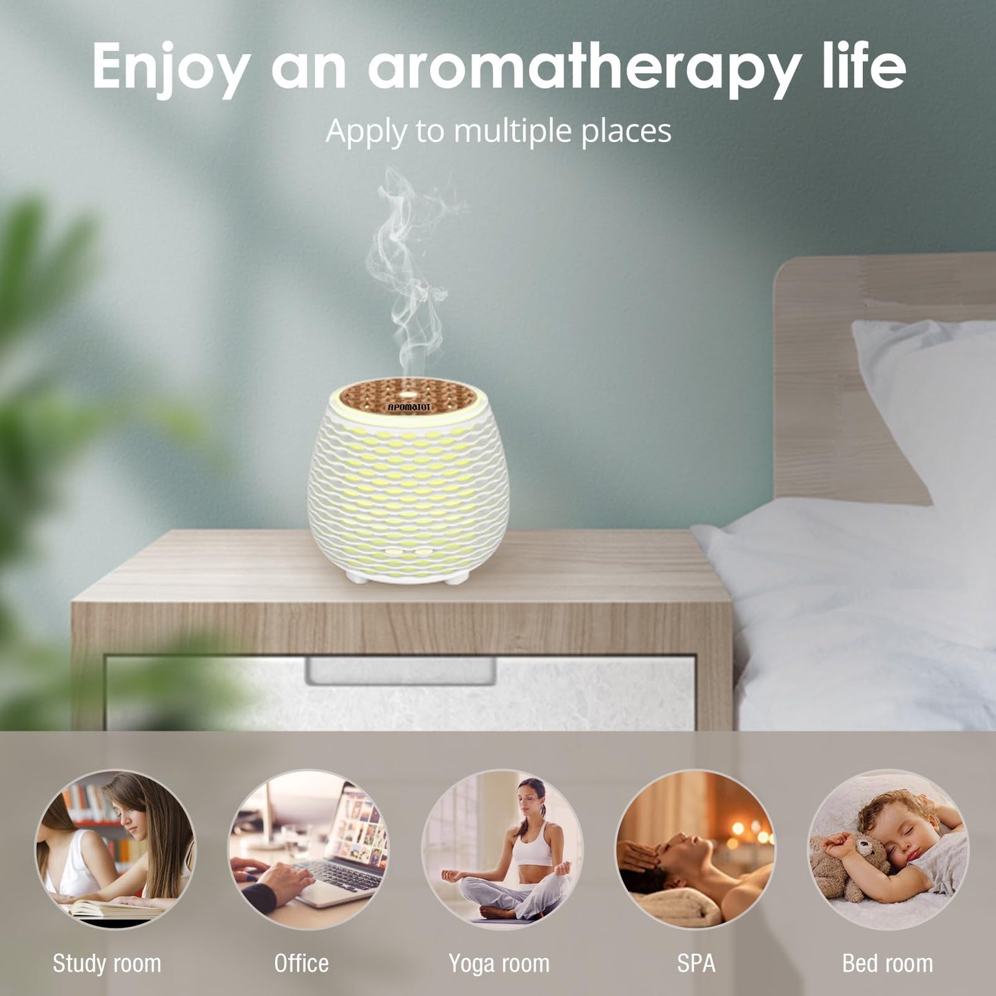 APOMATOT 2 Pack 140ml Small 25dB Quiet Working Essential Diffuser,Aromatherapy Diffusers Cool Mist Humidifier with USB 7 LED Light Color,Waterless Auto Shut-Off for Home Office Room