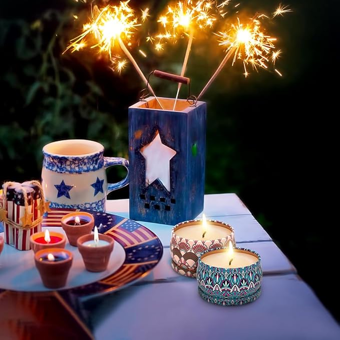 Set of 3 Scented Candles Gift Set for Women Home Decor, Decorative Small 2.5oz Natural Soy Wax Freesia, Lilac and Strawberry Aromatherapy Candles in Portable Travel Tin