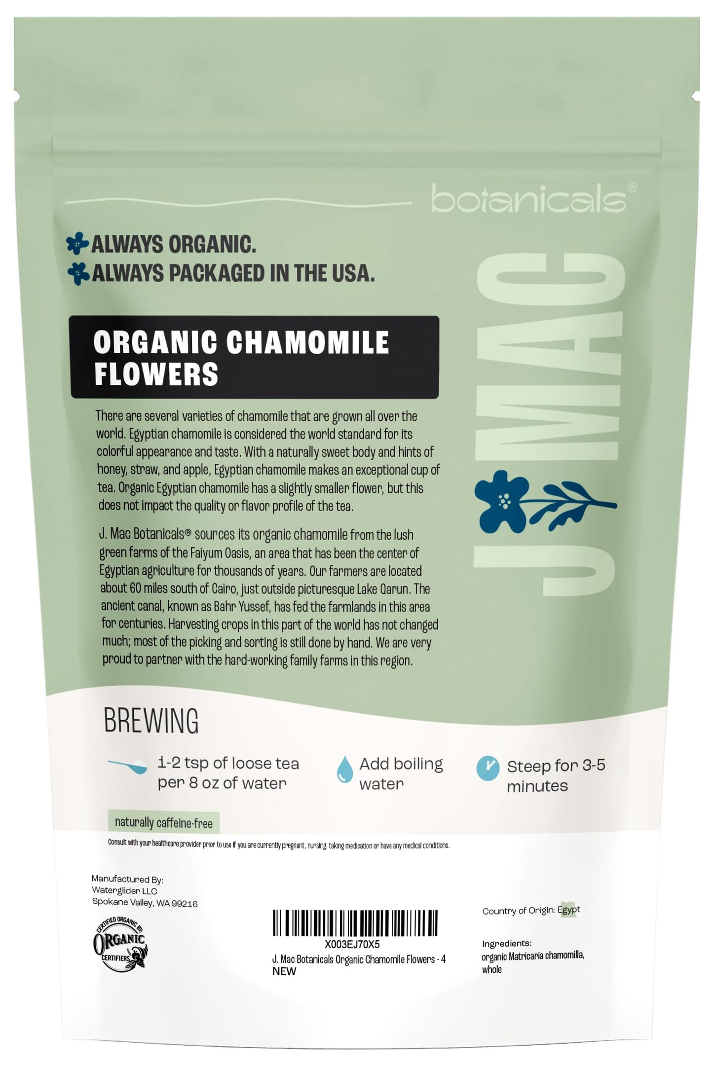 J Mac Botanicals, Organic Chamomile Flowers, Whole Dried Chamomile flower, Loose Leaf tea