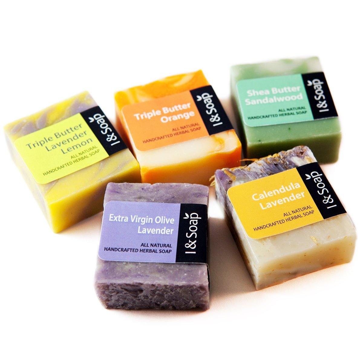 I & SOAP, 5pcs Mini Sampler Set (02) - Guest Soap - Travel Soap - 100% Natural & Organic Materials - Handcrafted Herbal Soap - Gentle and Effective Facial, Hand and Body Cleansing Soap Bars - Deeply Moisturizing Soft Soap - **Sodium Lauryl Sulfate(SLS), P