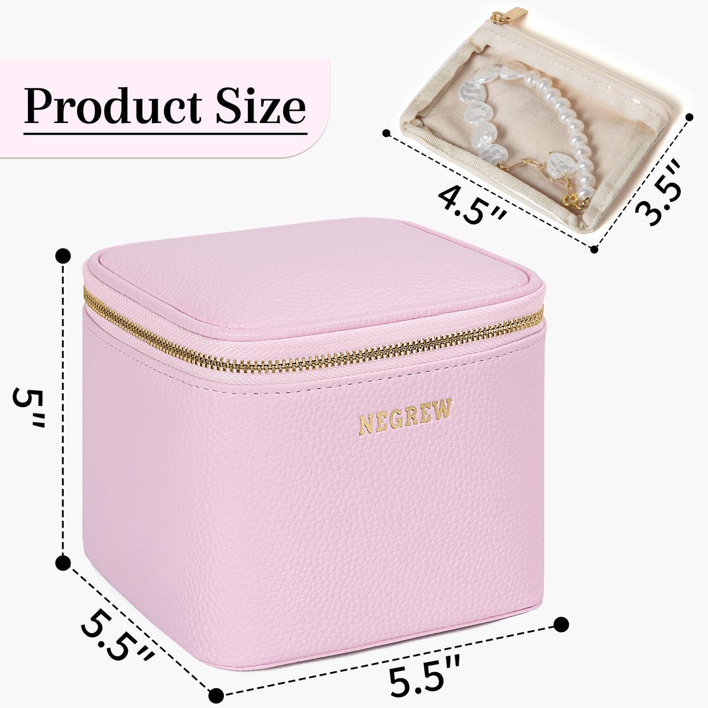 Travel Jewelry Box with 6 Pouches, Leather Jewelry Organizer Case for Women Girl for Necklace Earring Bracelet Ring, Jewelry Holder Organizer Box,Wedding Birthday Gift Idea