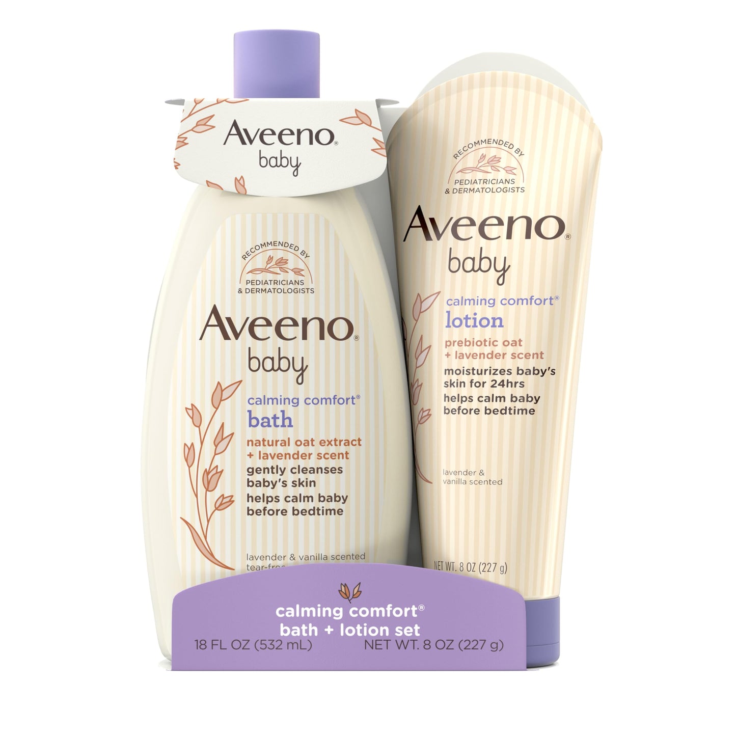 Aveeno Baby Calming Comfort Bath & Body Lotion Set, Nighttime Baby Skin Care Products with Nourishing Oatmeal Plus Relaxing Lavender & Vanilla Scents, Paraben- & Phthalate -Free, 2 Items