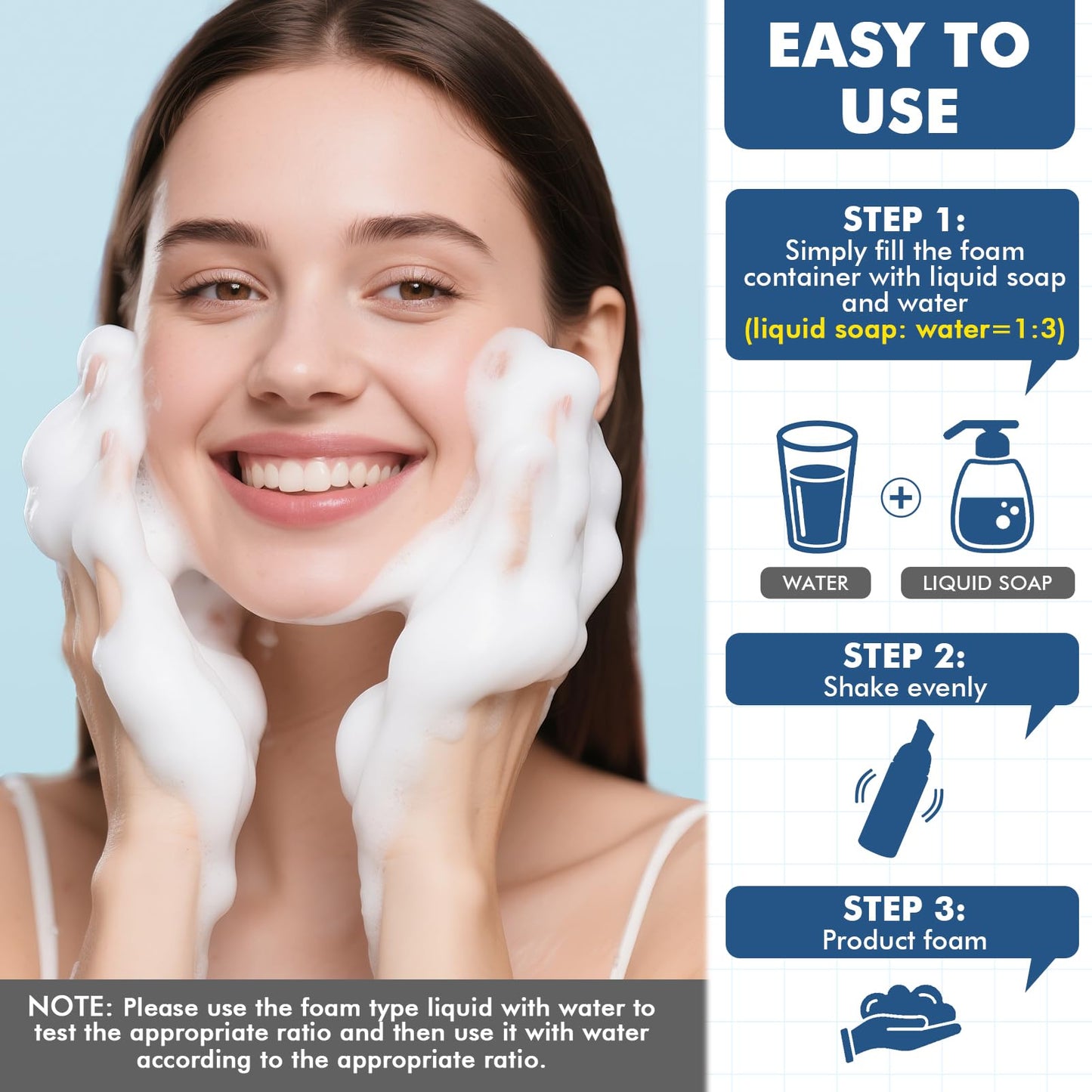 AMORIX 100 Pcs 2 oz Plastic Foam Pump Bottle Refillable 60ml Travel Mousse Foaming Soap Dispenser Mini Eyelash Cleaning Foam Bottle Dispenser for Face Wash Lash Shampoo Skin Care