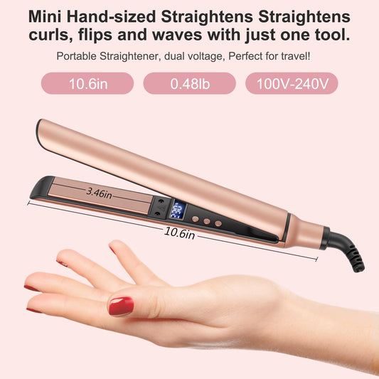 Mini Flat Iron, Ceramic Mini Hair Straightener for Short Hair, Curls Bangs, Small Flat Irons Dual Voltage for Travel, Shinier & Smooth