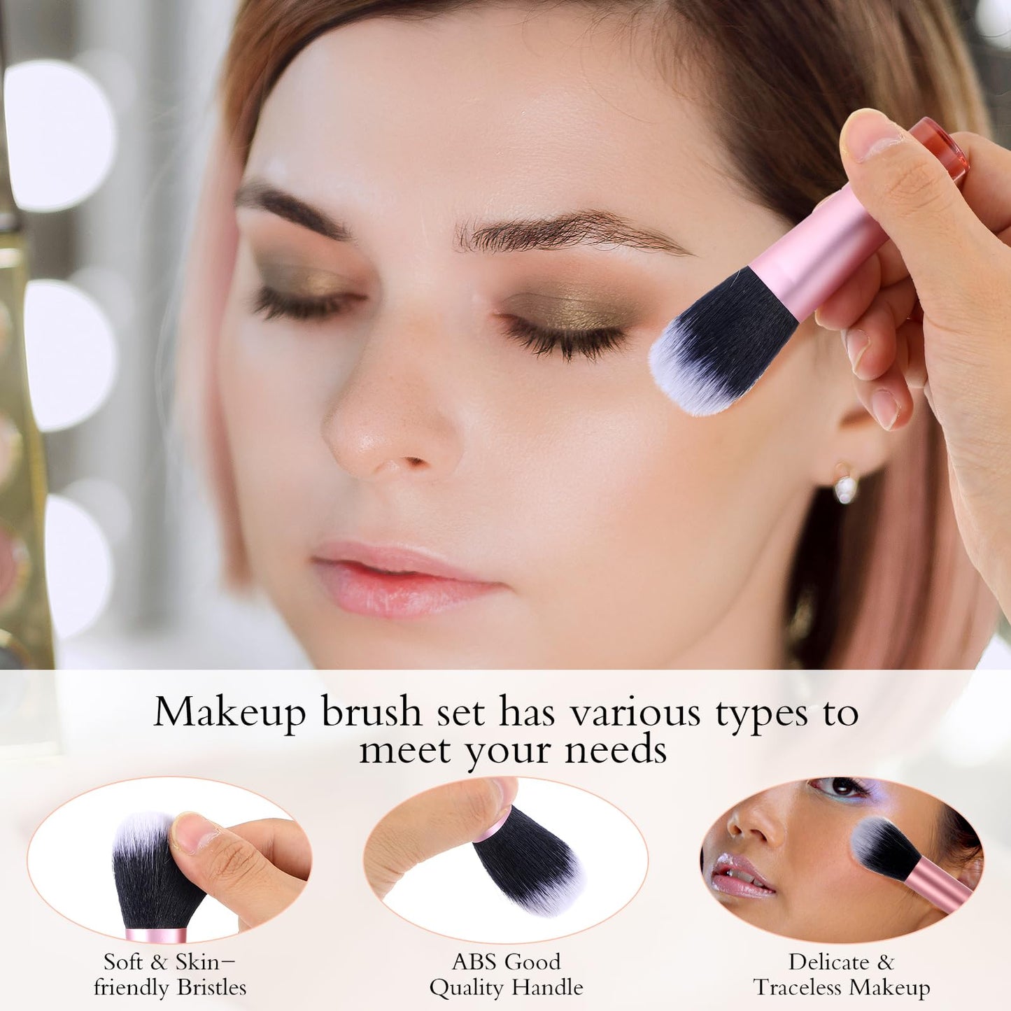 AOZUO Travel Makeup Brush Set, Portable Mini Cosmetic Brushes with Case Full Complete Function Makeup Brushes Kit with Pouch Foundation Eyebrow Blending Concealer Blush Eyeshadow Contour Pow(Pink)