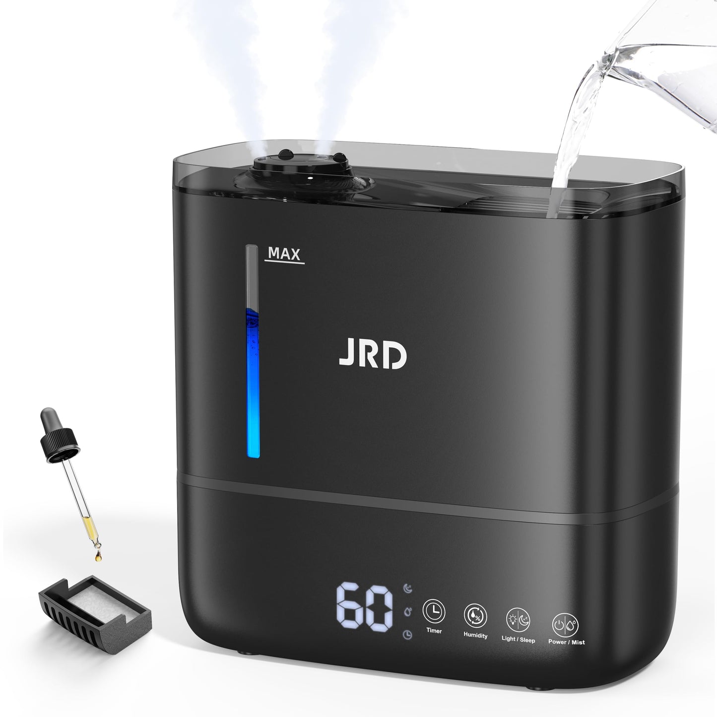 JRD Top Fill 4L Humidifiers for Bedroom, Cool Mist Humidifiers for Large Room, 40H Runtime, 360° Nozzle, Essential Oil Diffuser, Ultrasonic Humidifier for Home Baby Plants