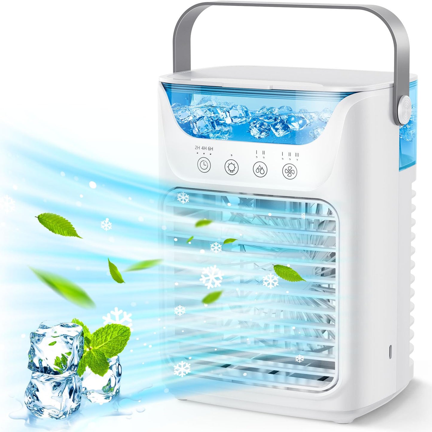 Portable Air Conditioner 3-in-1Mini Fan Cooler & Humidifier with 700 ml Top-Fill Water Tank 7-Color Night Light 2/4/6 H Timer & Ultra-Quiet Operation