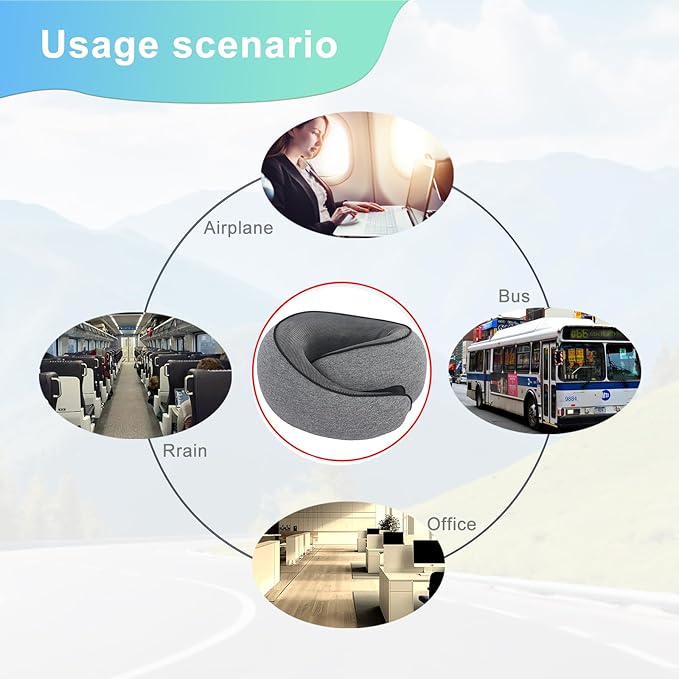 Cloud Sleep Travel Pillow|360° Adjustable Neck Pillow for Airplane & Office|NASA Memory Foam|Free Eye Mask & Earplugs (Grey)