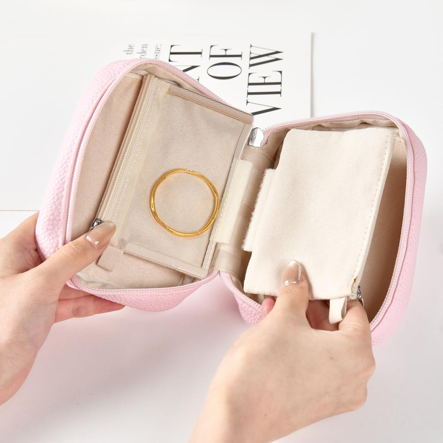 Portable Jewelry Case, Small Travel Jewelry Storage Bag with 6 Velvet Zipper Pockets, Jewerly Organizer Case for Earrings, Rings, Bracelets – Birthday or Graduation Gift for Women Girls