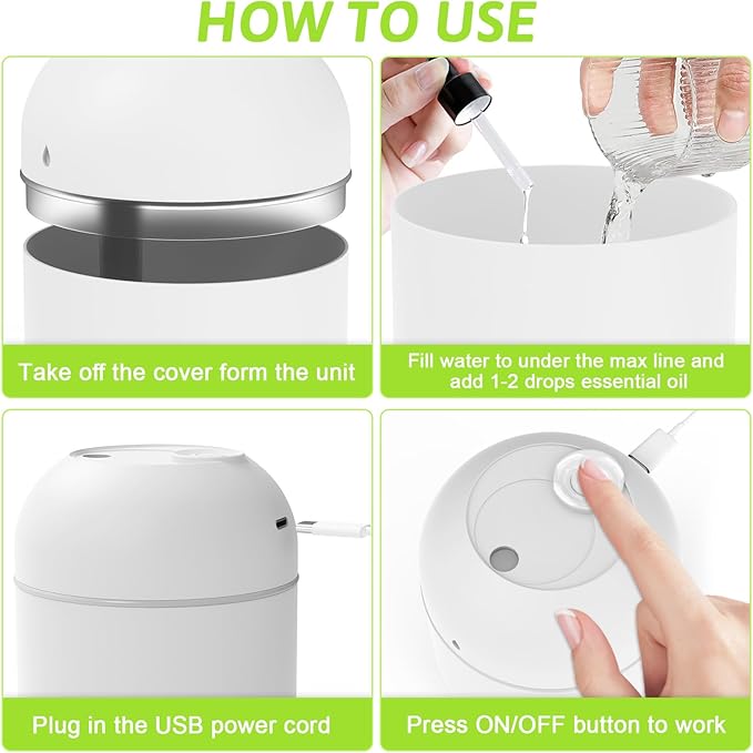 220ml Mini Essential Oil Diffuser for Desk, Small Humidifiers for Bedroom Aromatherapy Diffusers for Home Fragrance Aroma Diffuser with Night Light & Auto-Off