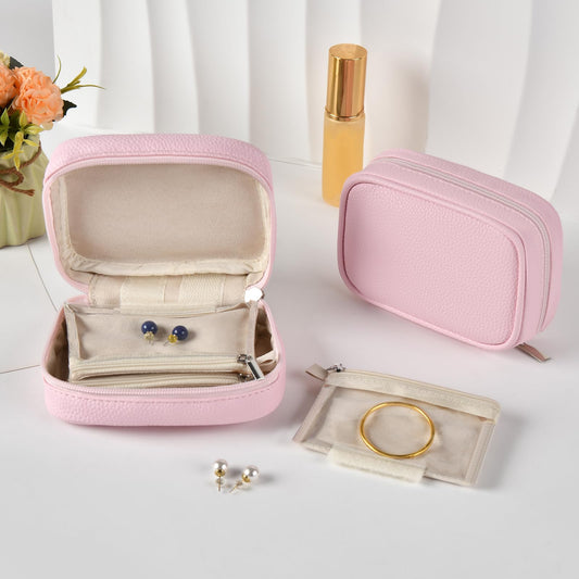 Portable Jewelry Case, Small Travel Jewelry Storage Bag with 6 Velvet Zipper Pockets, Jewerly Organizer Case for Earrings, Rings, Bracelets – Birthday or Graduation Gift for Women Girls