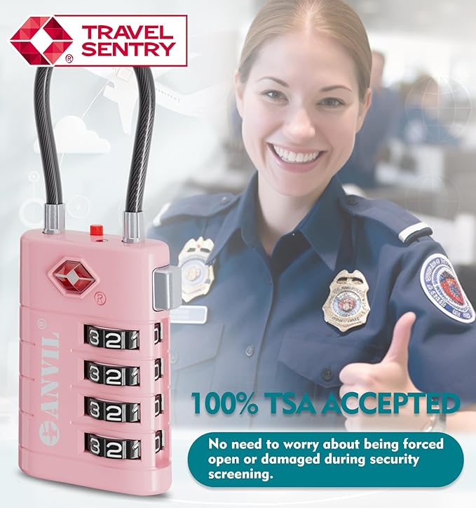 ANVIL 4 Digit Luggage Locks, TSA Locks for Luggage, Advanced TSA008 core, Alert Indicator for Your Travel Lock, Suitcase Lock. (3, Pink)