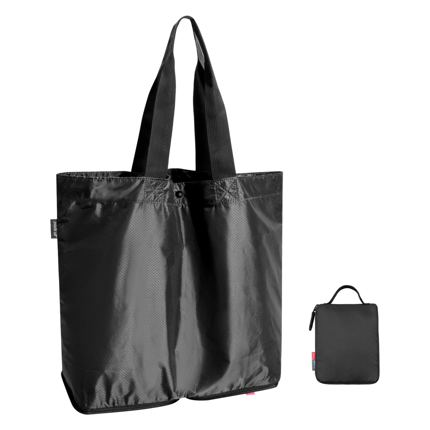 pack all 16L Lightweight Packable Tote Bag, Water Resistant Foldable Grocery Bag, Reusable Shopping Bag (Black)