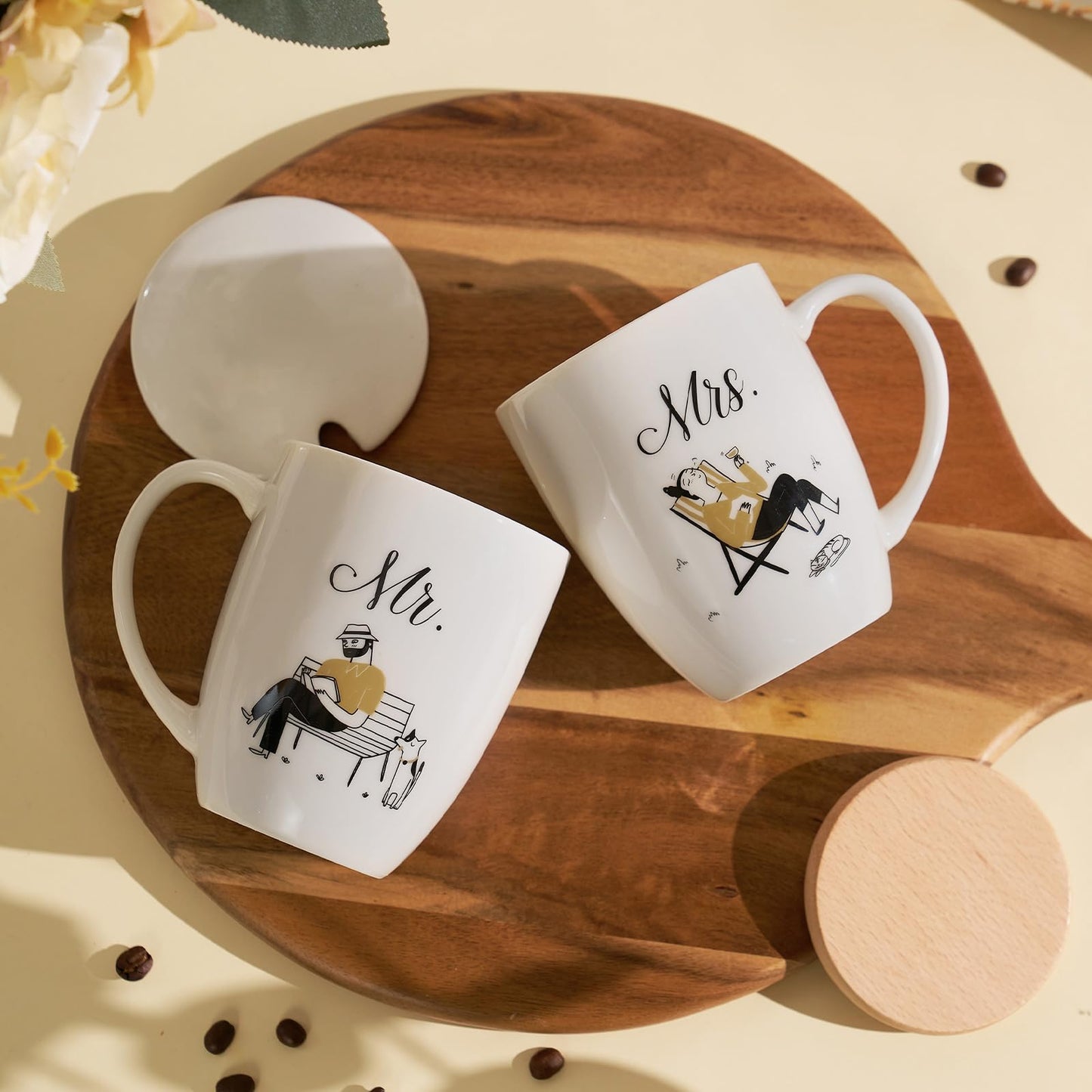 AW BRIDAL 16 OZ Mr and Mrs Coffee Mug Set of 2, Ceramic Engagement Anniversary Honeymoon Wedding Gifts for Newlywed Couples, Bridal Shower Bachelorette Gift For Bride