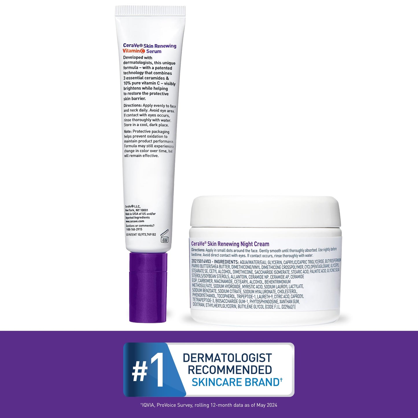 CeraVe Vitamin C Serum and Night Cream Skin Care Set, Brightening Serum with 10% Pure Vitamin C & Night Moisturizer with Peptides + Hyaluronic Acid, Travel Essentials, 1oz Vit C + 1.7oz Moisturizer