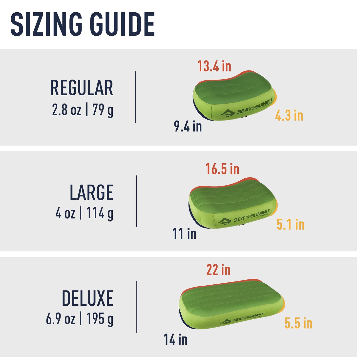 Sea to Summit Aeros Premium Inflatable Travel Pillow, Regular (13.4 x 9.4), Navy Blue