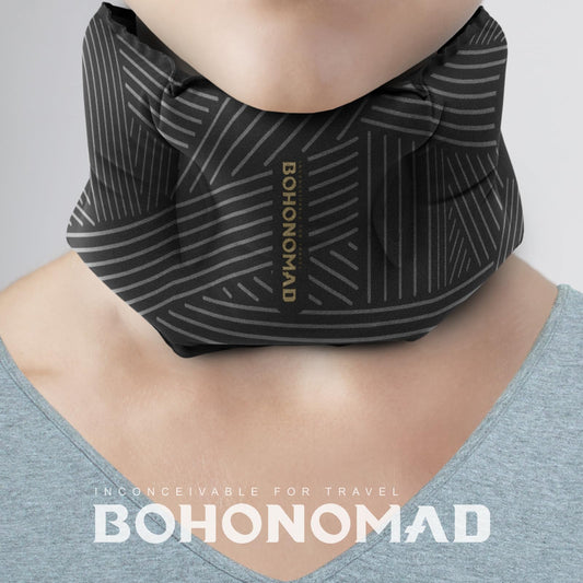 Inflatable Neck Pillow for Travel, Adjustable Blow Up Neck Support Pillow for Airplane, Car, Train, Bus, Office, Home, Compact Portable Travel Pillow for Sleeping, Napping, Black