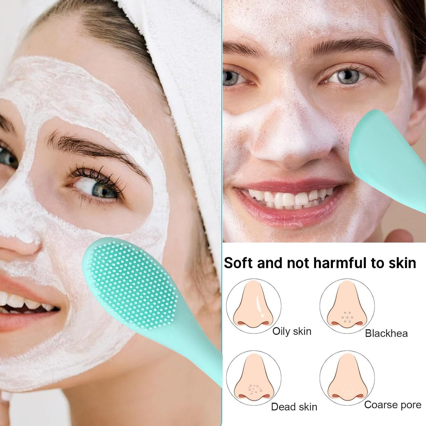 2 PCS Facial Cleansing Brush,2 in 1 Silicone Face Mask Brush for Exfoliating,Massaging,Remove Blackheads,Deep Pore Cleansing,DIY Mask