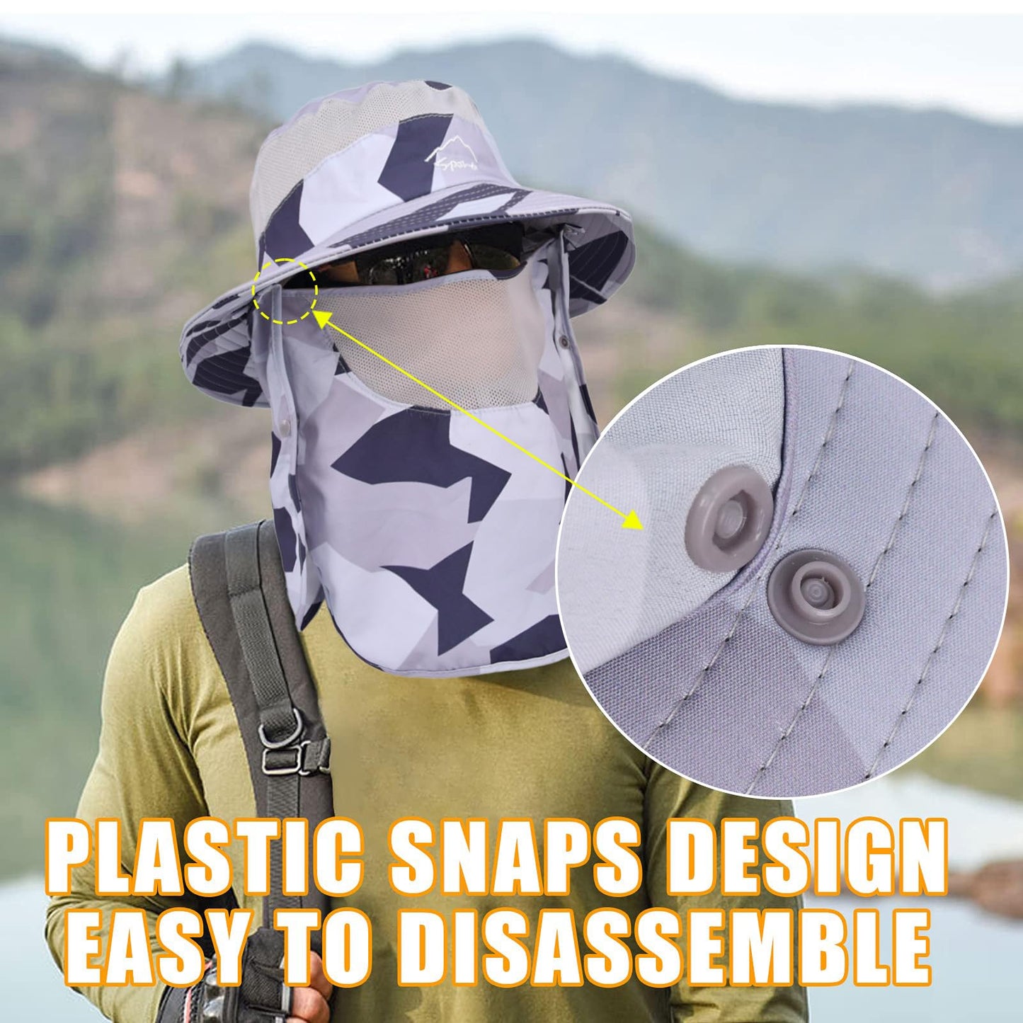 Sun Hats for Men Women Fishing Hat UPF 50+ Breathable Wide Brim Summer UV Protection Hat with Face Cover & Neck Flap