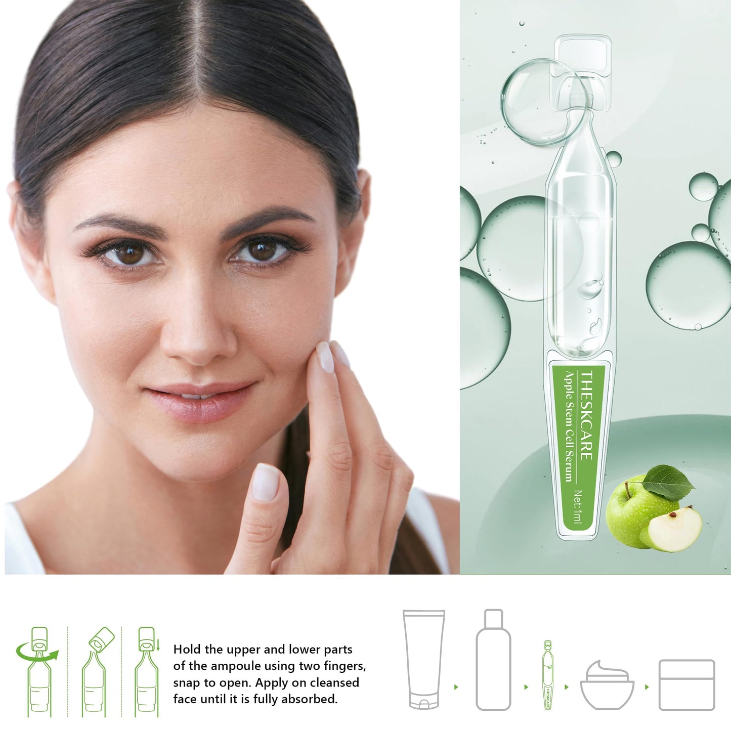THESKCARE Anti Aging Apple Stem Cell Serum Ampoule for Face with Collagen,Hyaluronic Acid & Niacinamide,Rejuvenating Facial Serum for Fine Lines & Wrinkles,Plumping& Hydrating,30 Ampoules