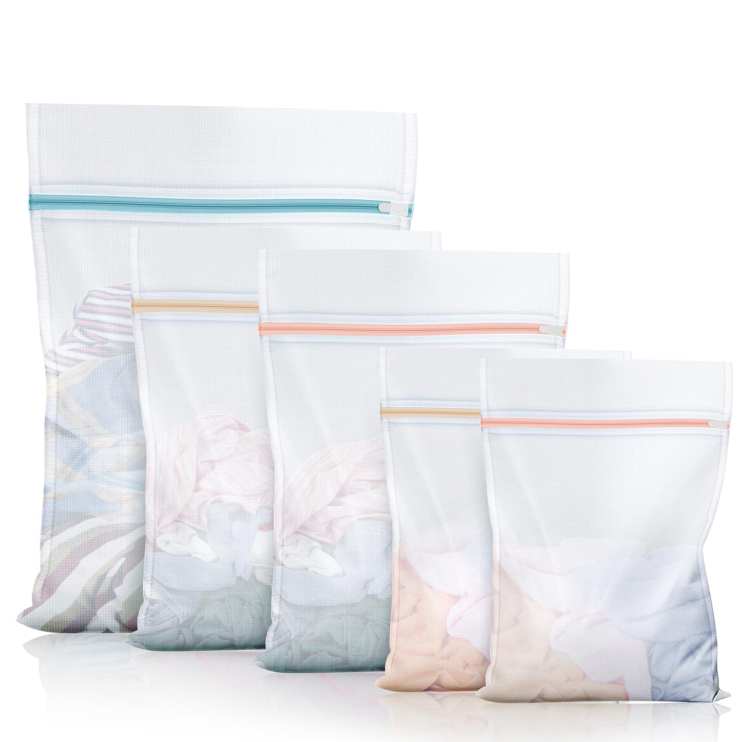 RNOAFMU 5-Pack Mesh Laundry Bags for Delicates | Zippered Wash Bags for Bras, Shoes, Travel, College Dorm Essentials in 3 Sizes (2 Small, 2 Medium, 1 Large)