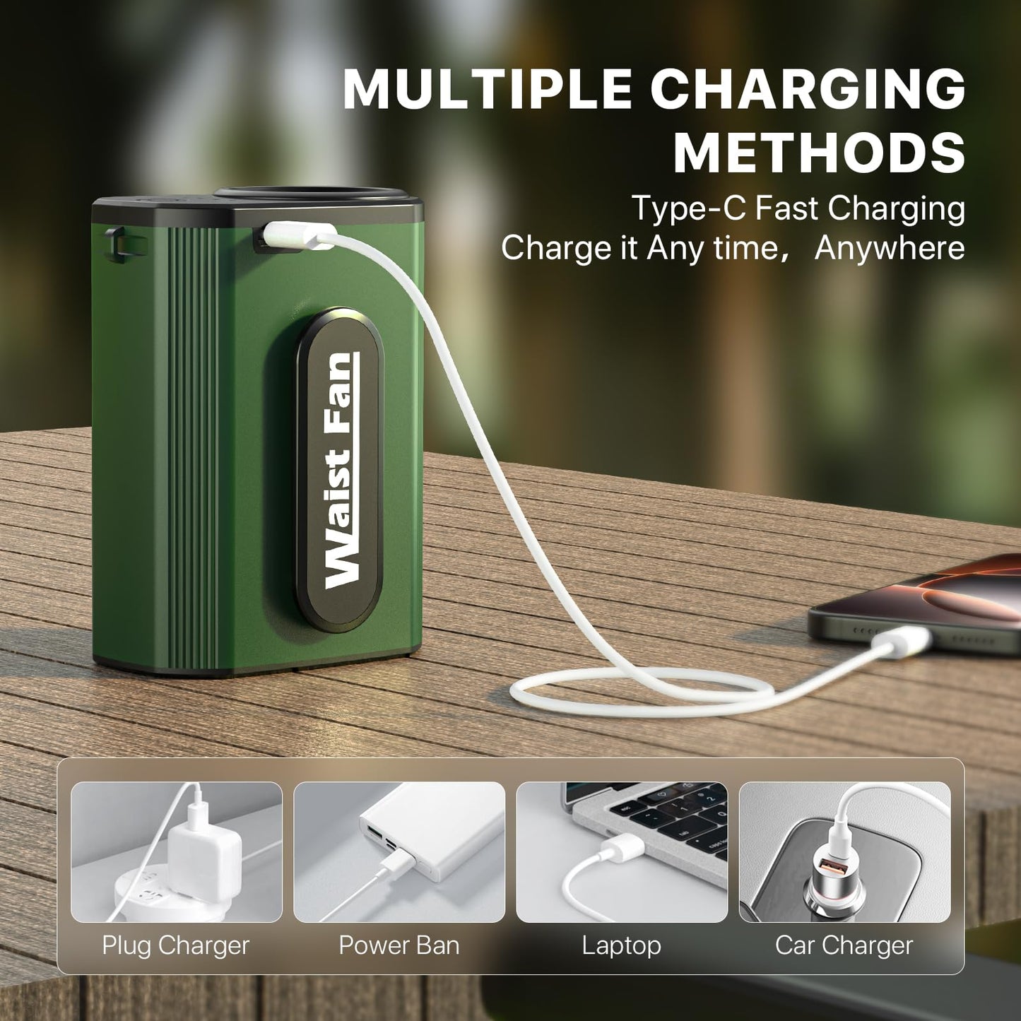 Portable Fan, Personal Waist Fan with 20000RPM Strong Airflow 4 Speeds Setting Hands-Free Hanging Neck Fan Rechargeable with up to 25H,Dual-Sided Clip on Wearable Belt design for Camping, Outdoor