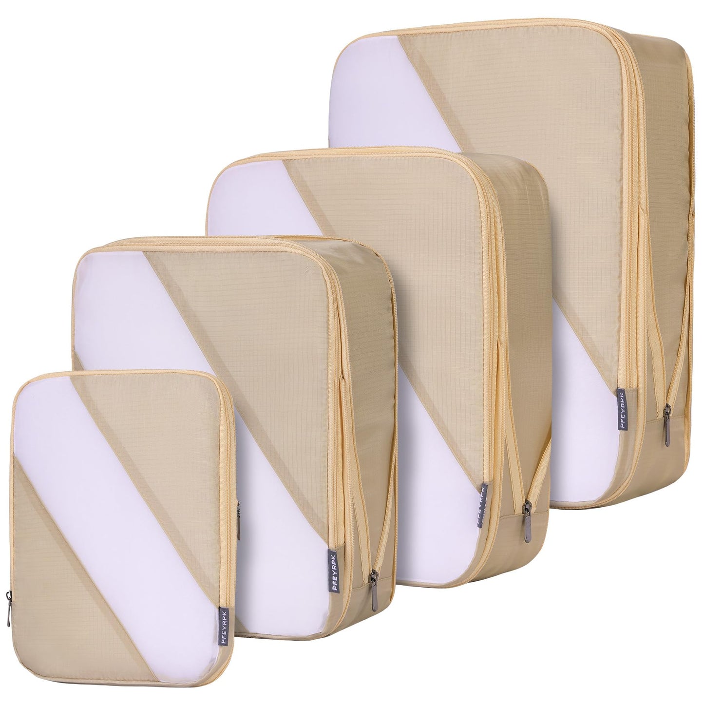 PFEYRPK Travel Packing Cubes, Compression Organizer Set of 4, Lightweight Storage for Suitcase, Vacation, Business Trips (Khaki)