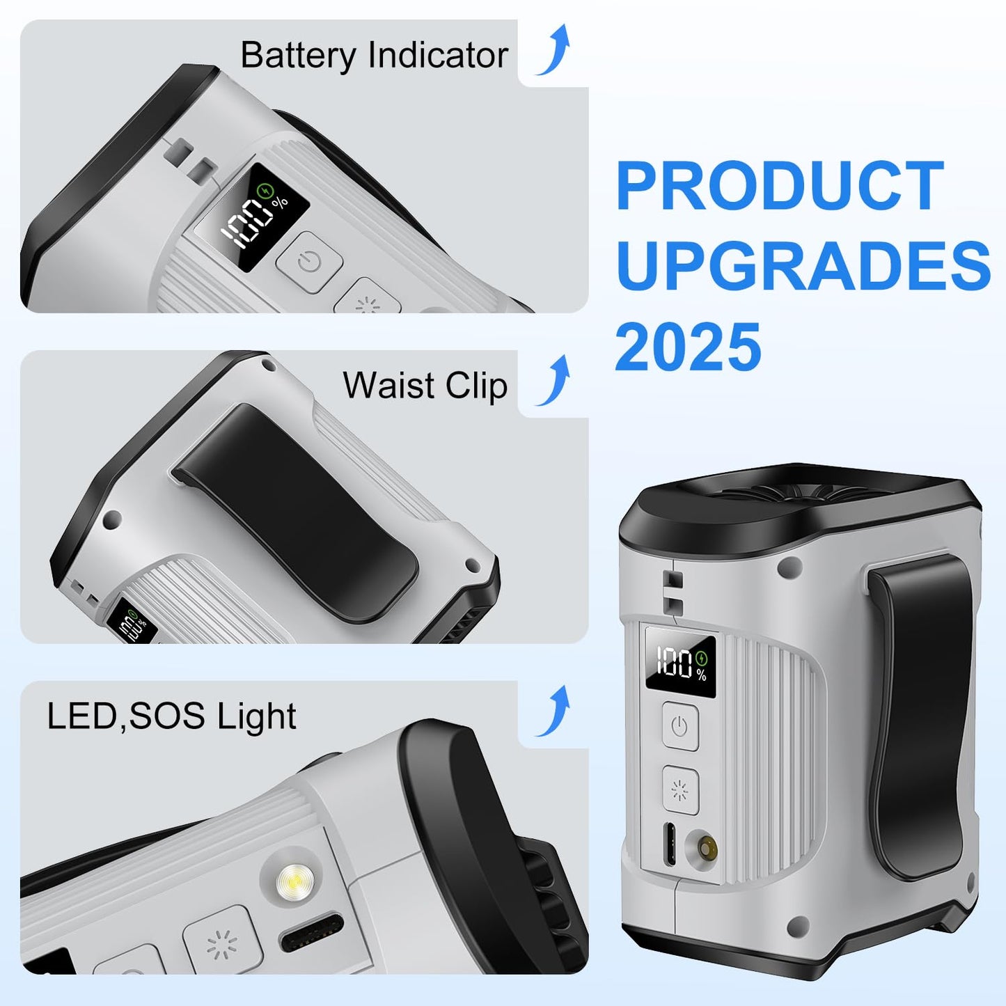 dalicode Portable Waist Fan Clip on Belt Personal Fan, 3-Speed Rechargeable with 24H Battery, Hands-Free Hanging Neck Fan, Wearable Shirt Cooling Fans for Camping, Outdoor, Jobsite