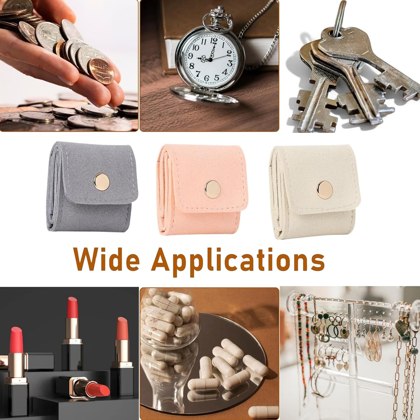 Samelek 3pcs Mini Travel Jewelry Organizer - Foldable Jewelry Roll Case with Buckle, Portable Jewelry Box for Earrings, Rings, Necklaces