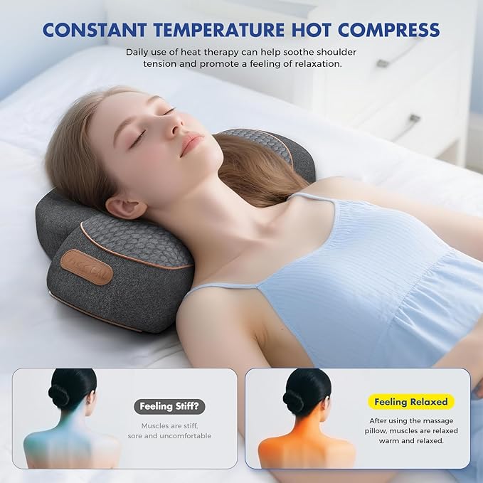 3-in-1 Neck Massager Pillow with Heating and Cervical Traction - Deep Tissue Massage for Pain Relief, Ergonomic Shoulder Massage Pillow, Neck Hump Corrector Ideal Gift for Women and Men