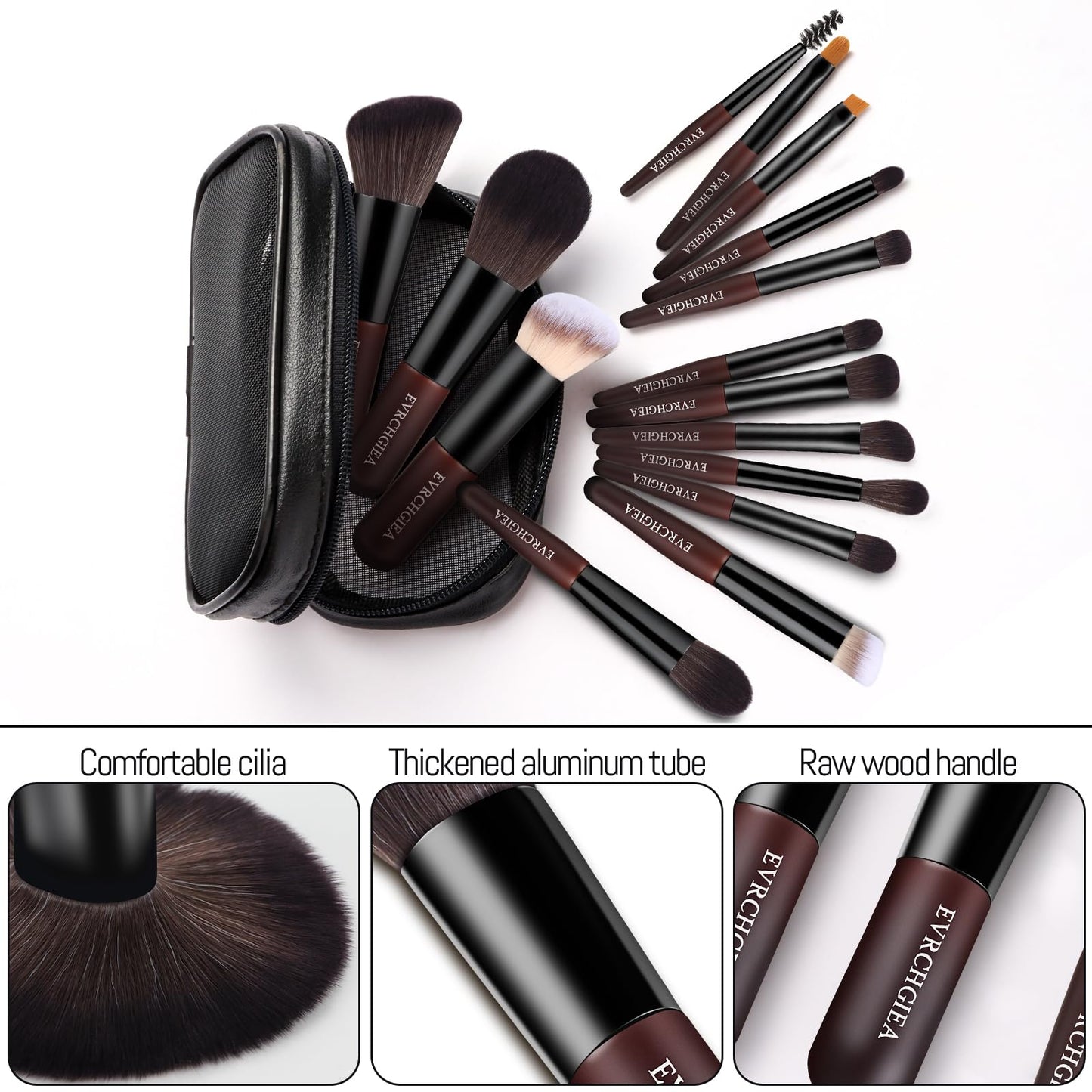 Travel Makeup Brush Set, 15 pcs Mini Makeup Brushes and 2 Puff for Foundation, Powder, Eyeshadow, Highlight, Contour, Blush & Concealer, Small Makeup Brush Set Purse Size with Case