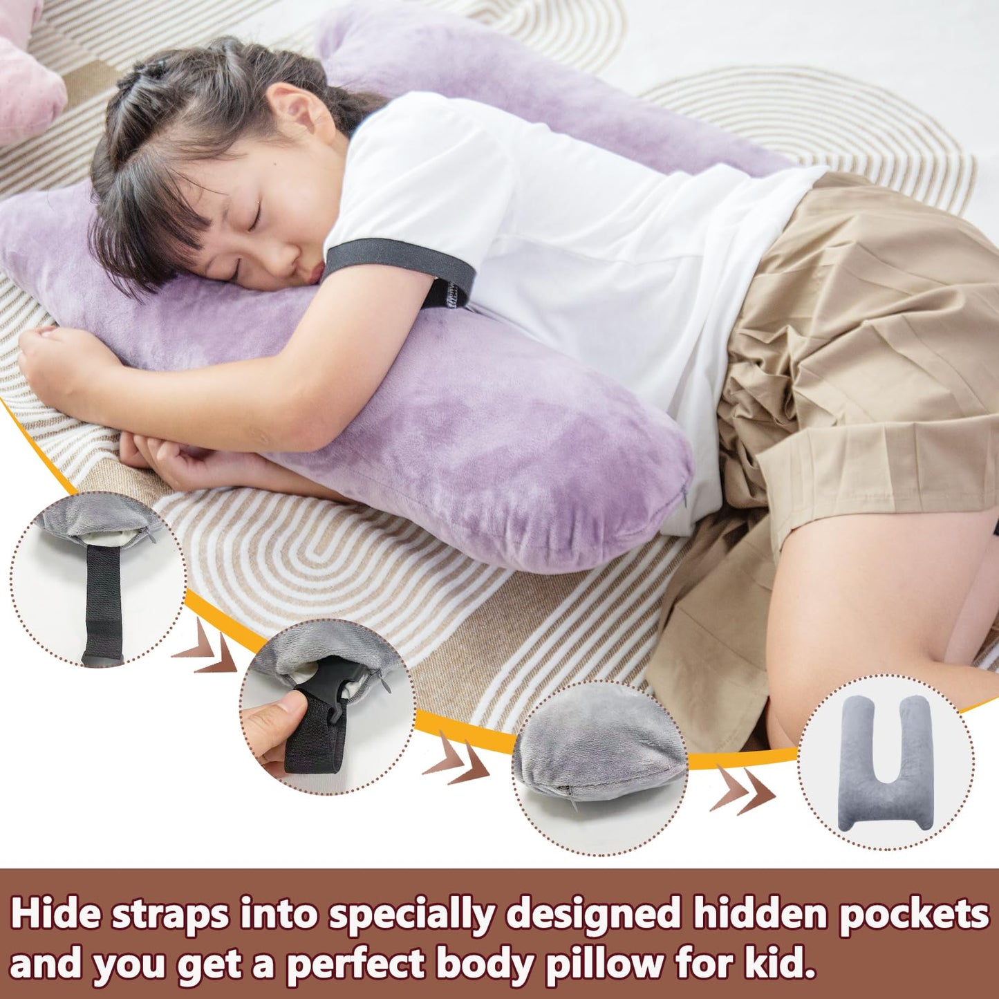 1 MIDDLE ONE Car Pillow for Kids, Memory Foam Travel Pillow for Car and Adults, Kid Travel Pillow for Sleeping on Road Trip, Small Body Pillow for Kids (Grey)