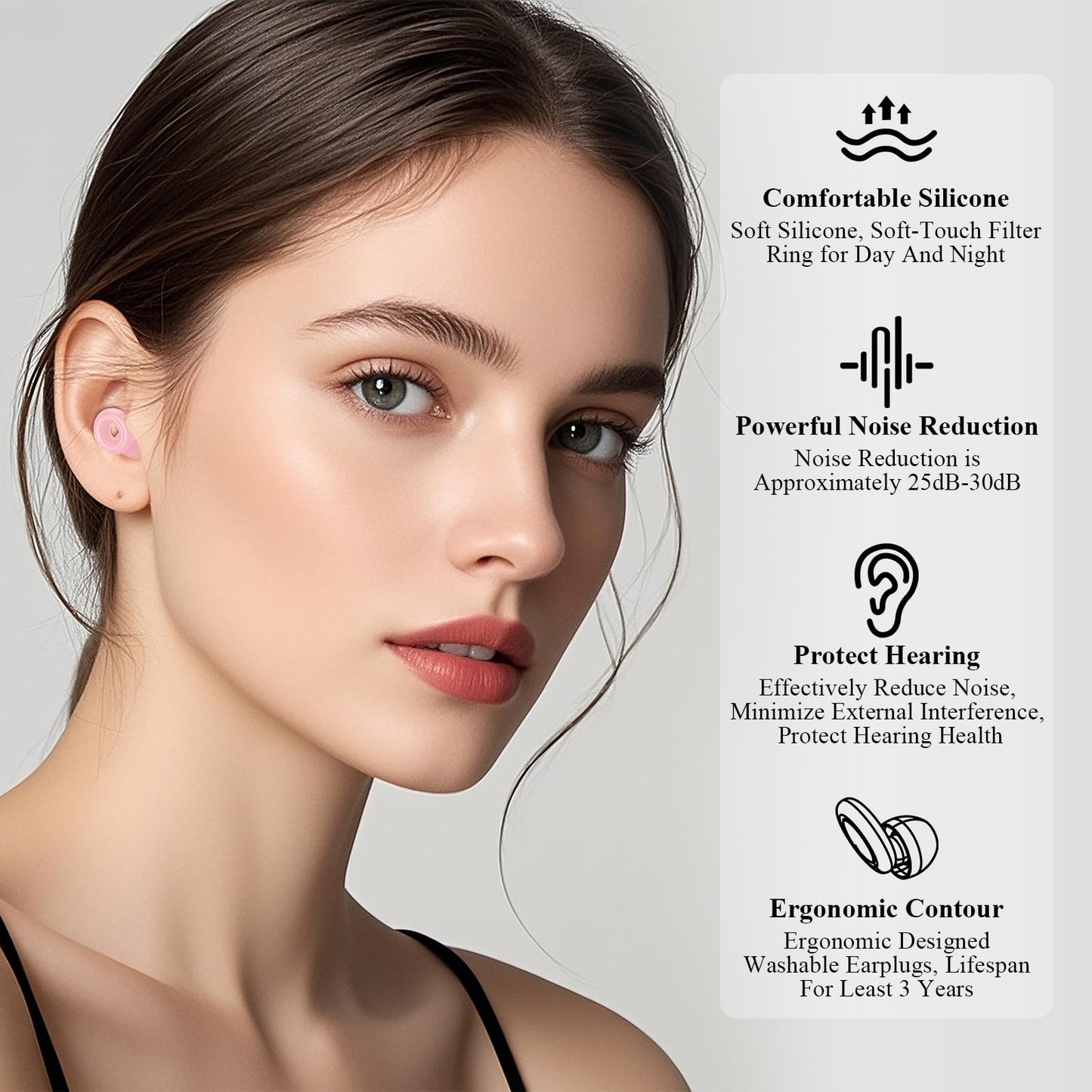 Ear Plugs for Sleeping Noise Cancelling, 30dB Noise Reduction Earplugs, Soft Silicone Reusable Hearing Protection Earplugs for Deep Focus, Work, Travel, Concert with Case & 8Eartips,HTB-Pink