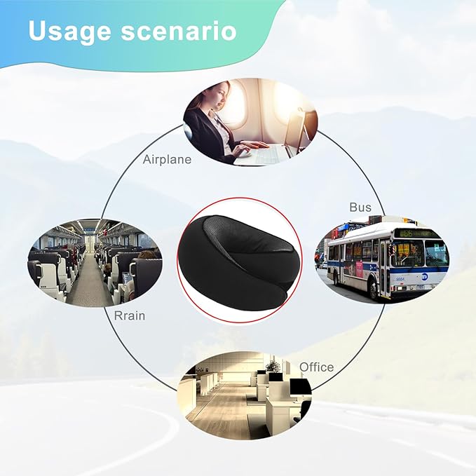 Cloud Sleep Travel Pillow|360° Adjustable Neck Pillow for Airplane & Office|NASA Memory Foam|Free Eye Mask & Earplugs (Black)