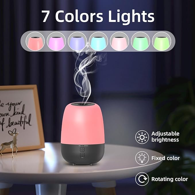 150ML Cordless Essential Oil Diffuser, Built-in 6000mAH Rechargeable Battery, 7 Hours Run Time, 7 Colors LED Light, Portable Aromatherapy Diffuser