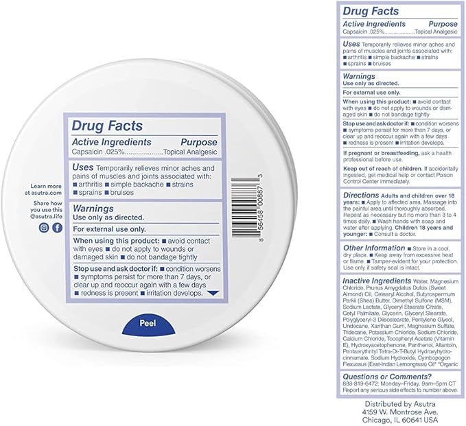 ASUTRA Magnesium Body Butter Lotion with Capsaicin, 7 oz - Warming Sensation, Temporary Relief from Muscle Discomfort and Soreness, Shea Butter & Almond Oil Moisturizer, Premium-Quality Magnesium