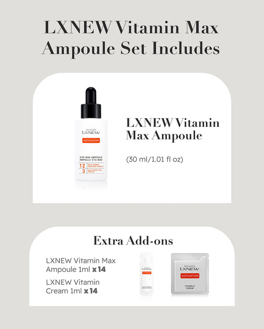 ISA KNOX LXNEW VITAMIN MAX Ampoule Set (2fl oz) - Skin Radiance and Elasticity, Vitamin C, Multivitamins, Ferulic Acid | Korean Skincare
