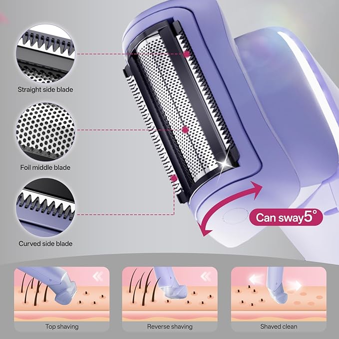 krofaue Women Electric Shaver - Cordless Waterproof Body Foil Shavers, Dry & Wet Electric Razors for Women with LED Display USB Charge Dock Purple