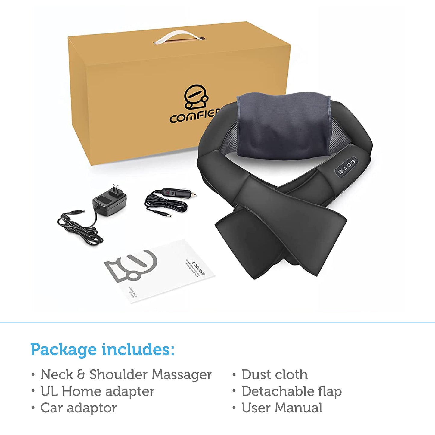 COMFIER Shiatsu Neck and Shoulder Massager,Gifts for Mom Dad,Deep Kneading Massage Pillow with Heat, Back Massager, Pillow Massage, Black