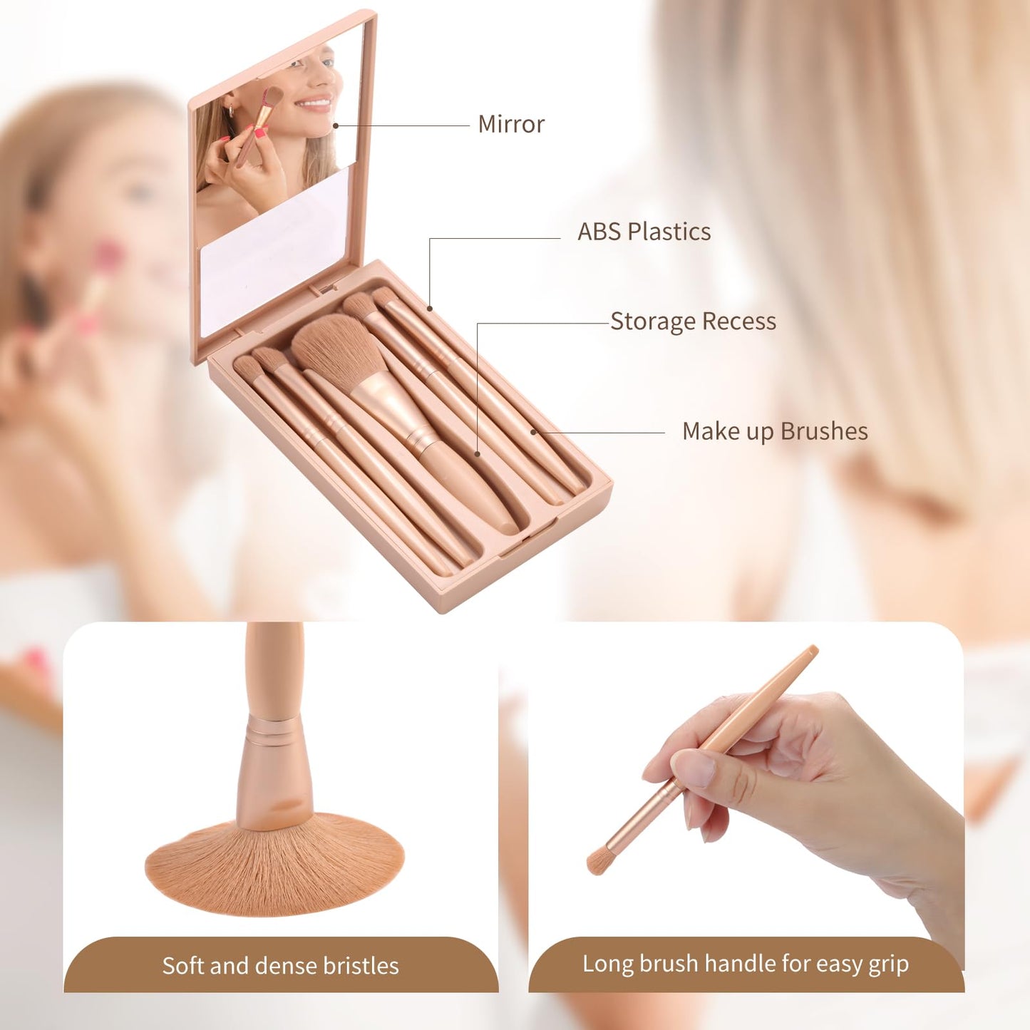 IRYCSSCE Travel Makeup Brush Set, travel make up brushes sets mini eye shadow kits small size eyeshadow case eyes makup brushed makeuo soft brushs basic cosmetic profesional tools (Apricot)