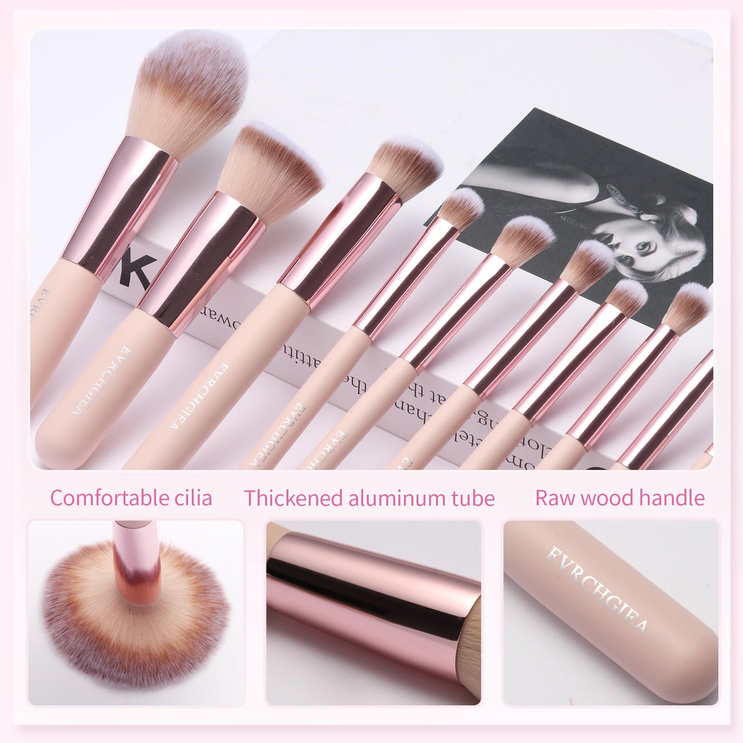 EVRCHGIEA 15pcs Travel Makeup Brushes Foundation Powder Concealers Eye Shadows Travel Mini Makeup Brush Set with 12pcs Puff, Sponge and Bag (pink)